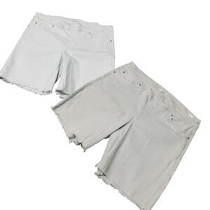 2 Pair Westbound Denim Jean Shorts 18W white & cream high rise raw hem Pull On